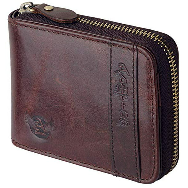 Men's Wallet Genuine Leather Credit Card Holder RFID Blocking Zip Bifold Purse